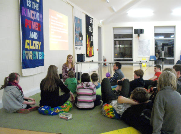Ellen leads a discussion with young people in Christ Church
