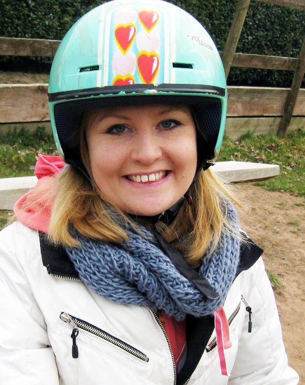 Wearing a hard hat for grass sledging at a Revive residential