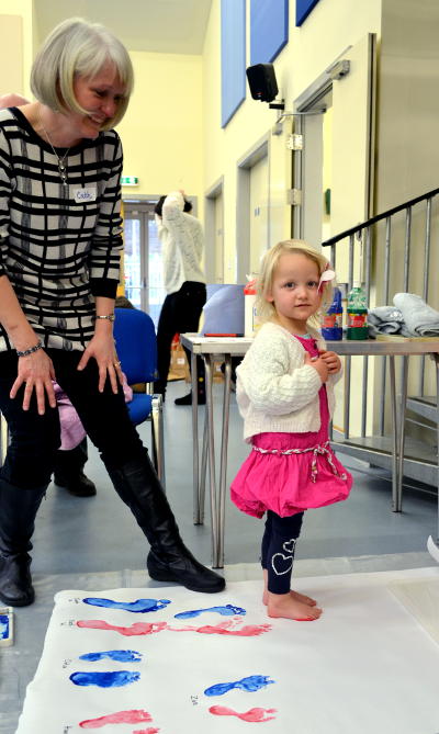 Making footprints with paint