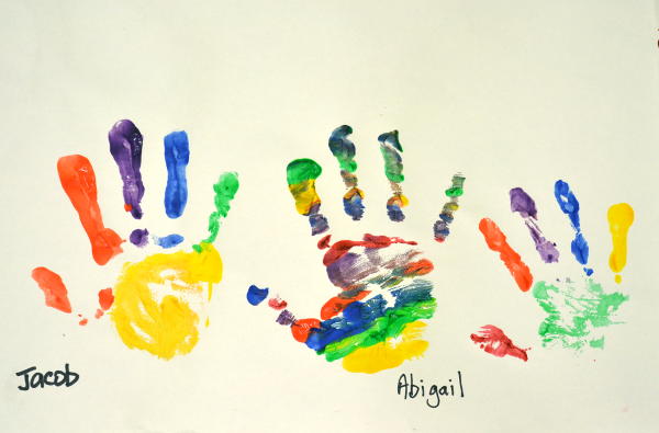 Multicoloured hand prints