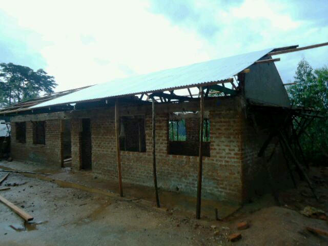 The building with a partially-completed roof