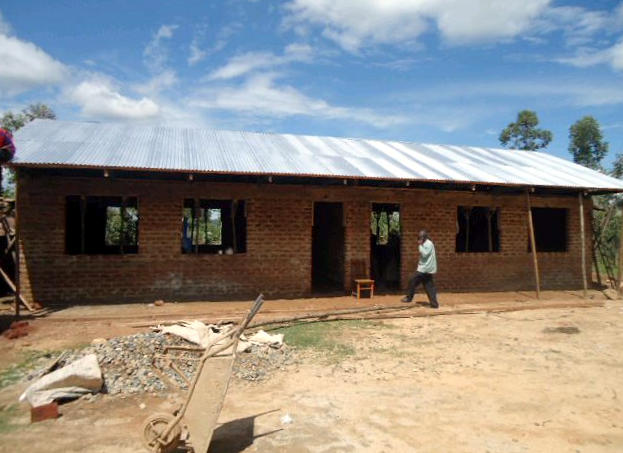 The building with a partially-completed roof