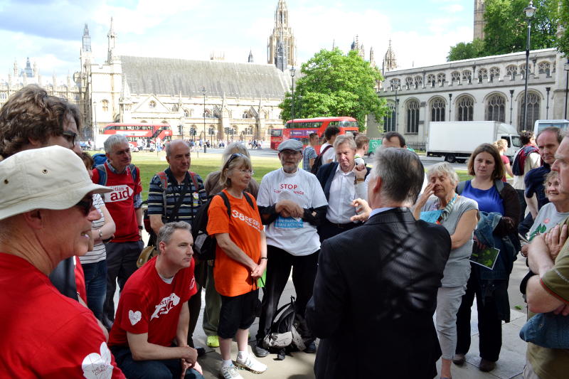 Discussing climate change with Steve McCabe MP in Parliament Square
