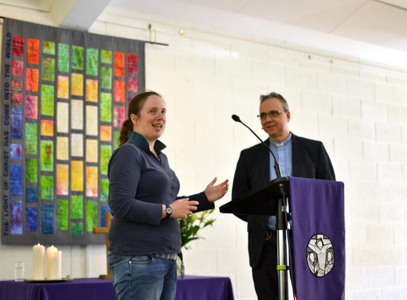 Karen speaks at a Sunday morning service