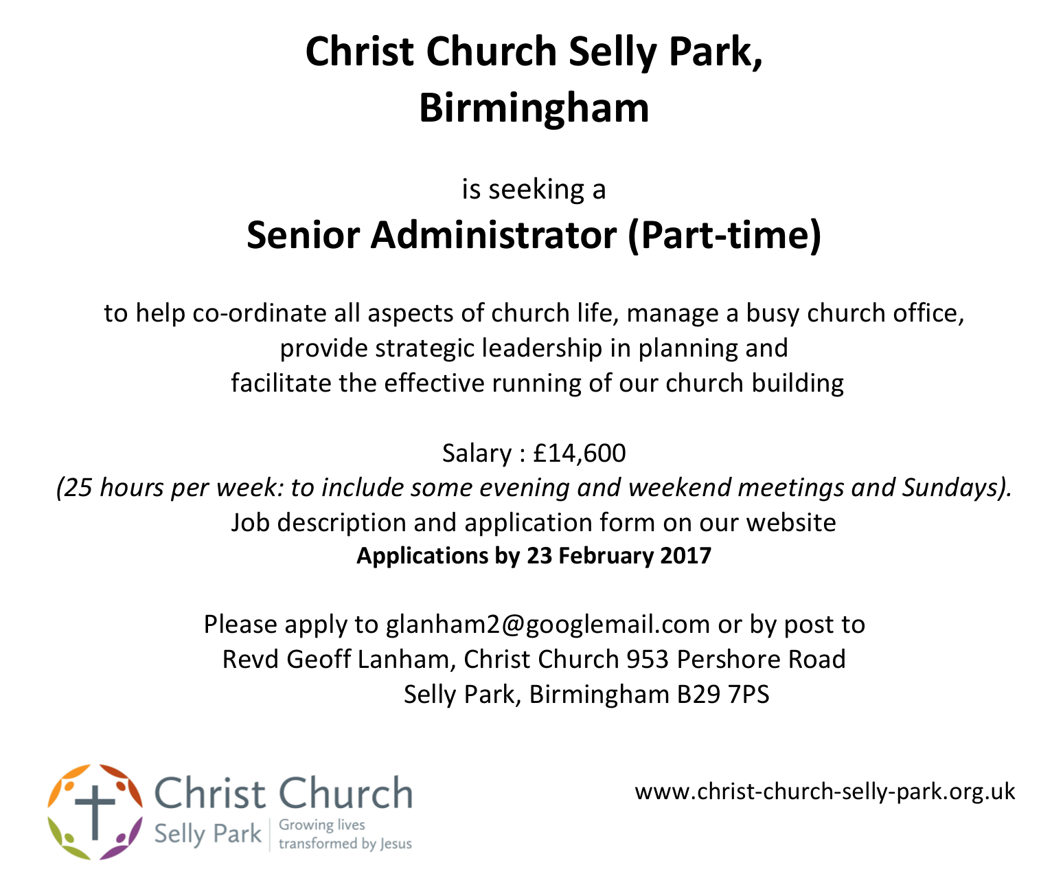 Senior Administrator advert in image format