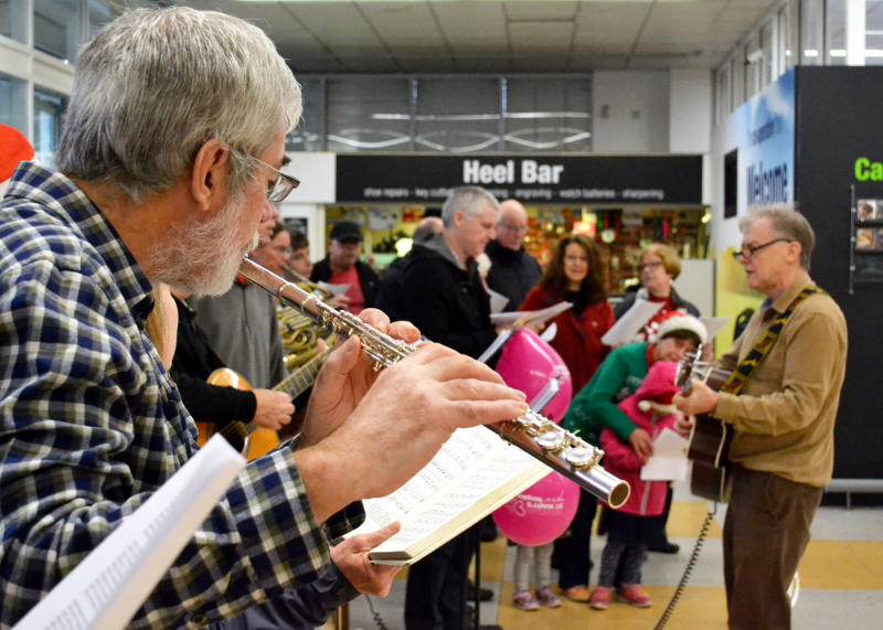 Players and singers at Stirchley Co-op