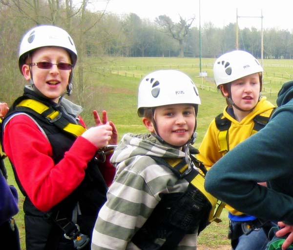 Wearing hard hats ready for outdoor activity