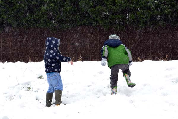 Playing in the snow after a service at Christ Church