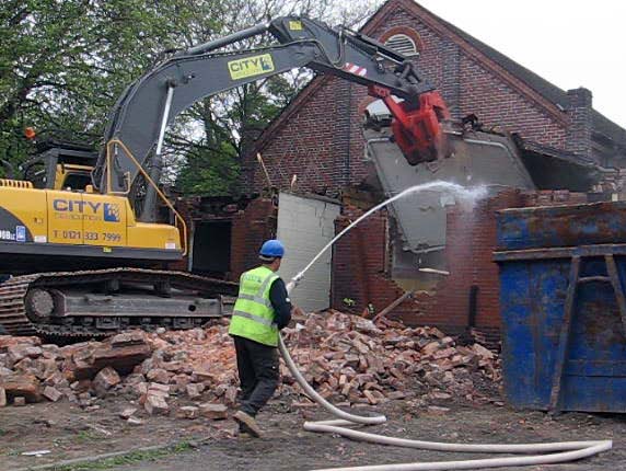 A demolition crew at work