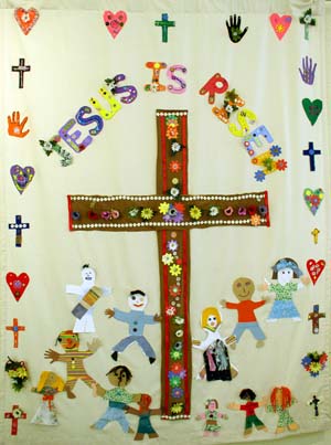 An Easter banner with a cross at its centre