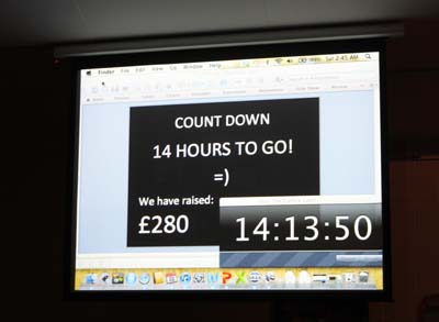 The screen displays the countdown timer and the amount raised so far