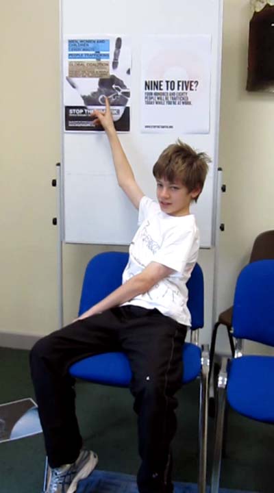 Speaking to the camera about human trafficking