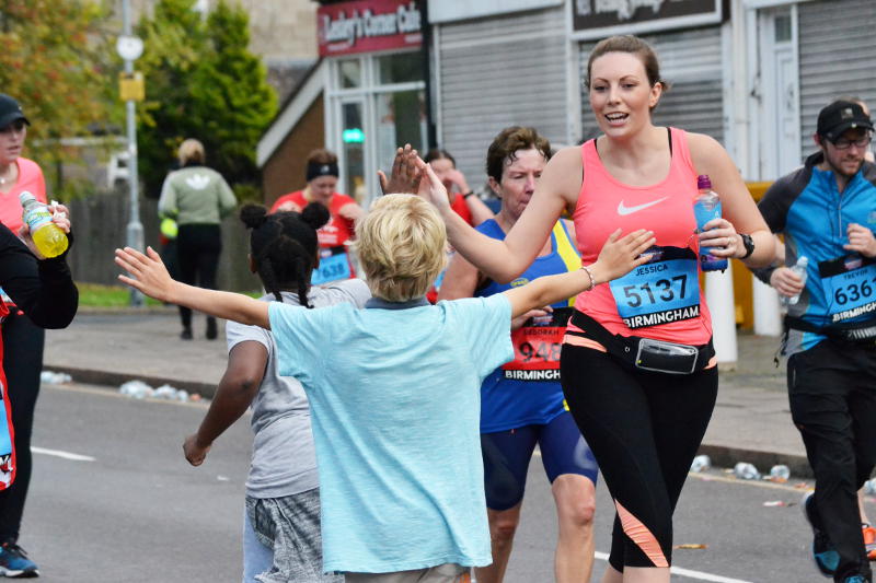 Waiting for a high-five in the Birmingham Marathon Waiting for a high-five in the Birmingham Marathon